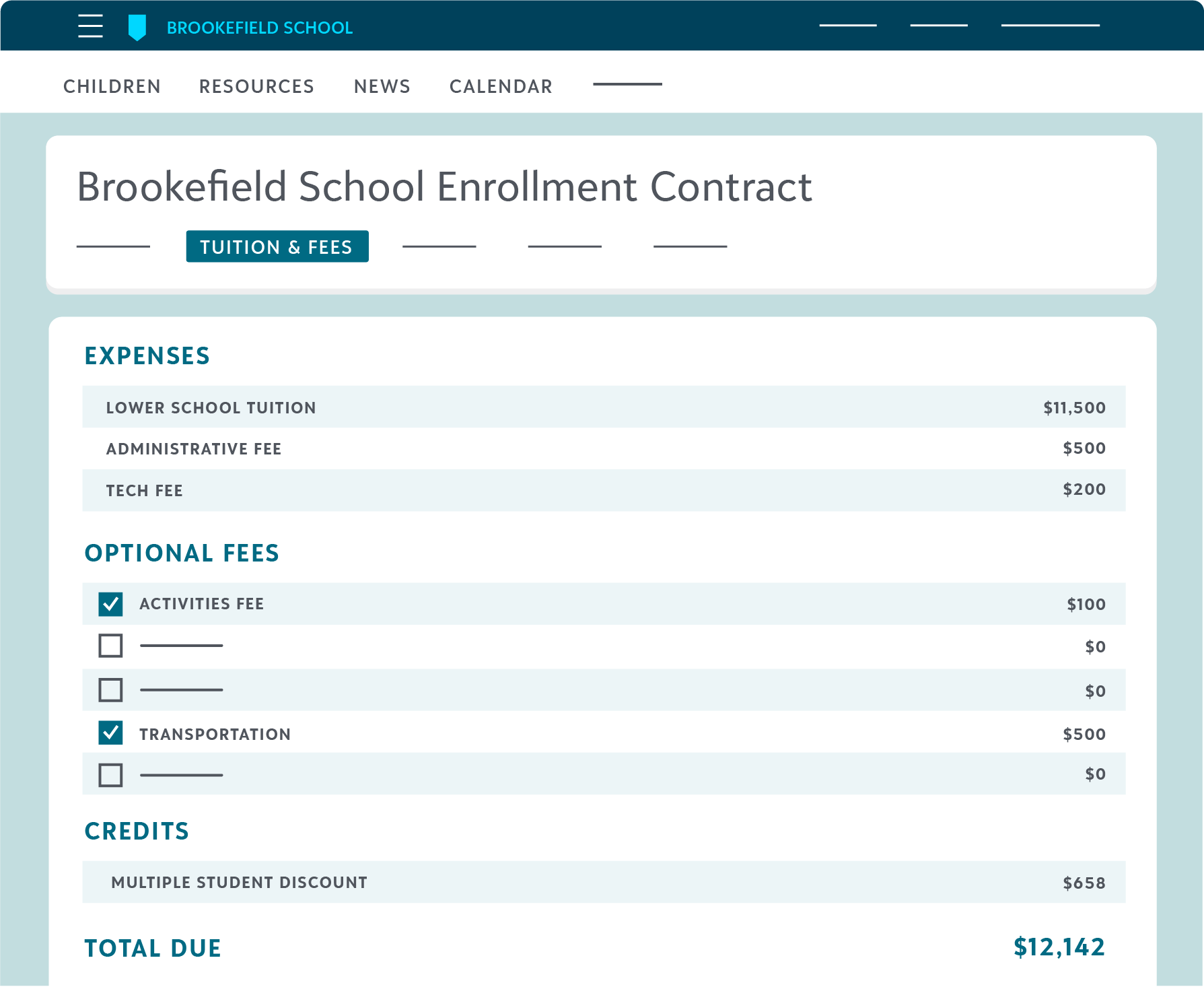 screenshot of Blackbaud Enrollment Management System